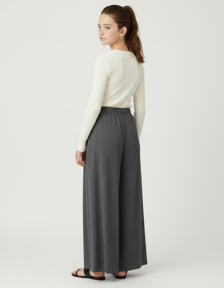 Pantalon À Pince Gris Plissé Ample Scintillant Femme - Viscose - vue 2