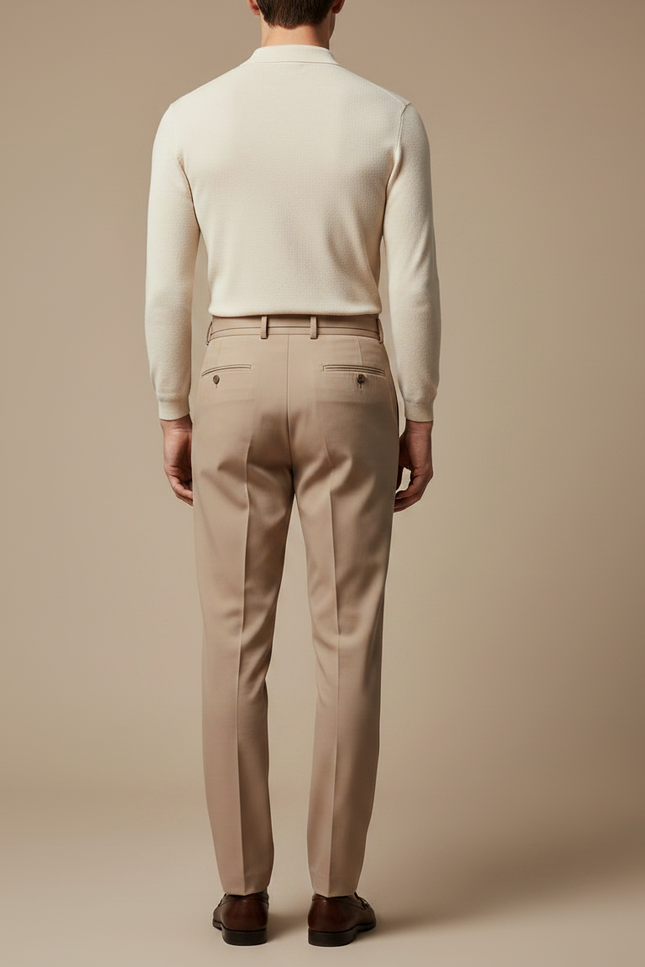Pantalon À Pince Beige Plissé Drapé Élégant Homme - Gabardine - vue 2