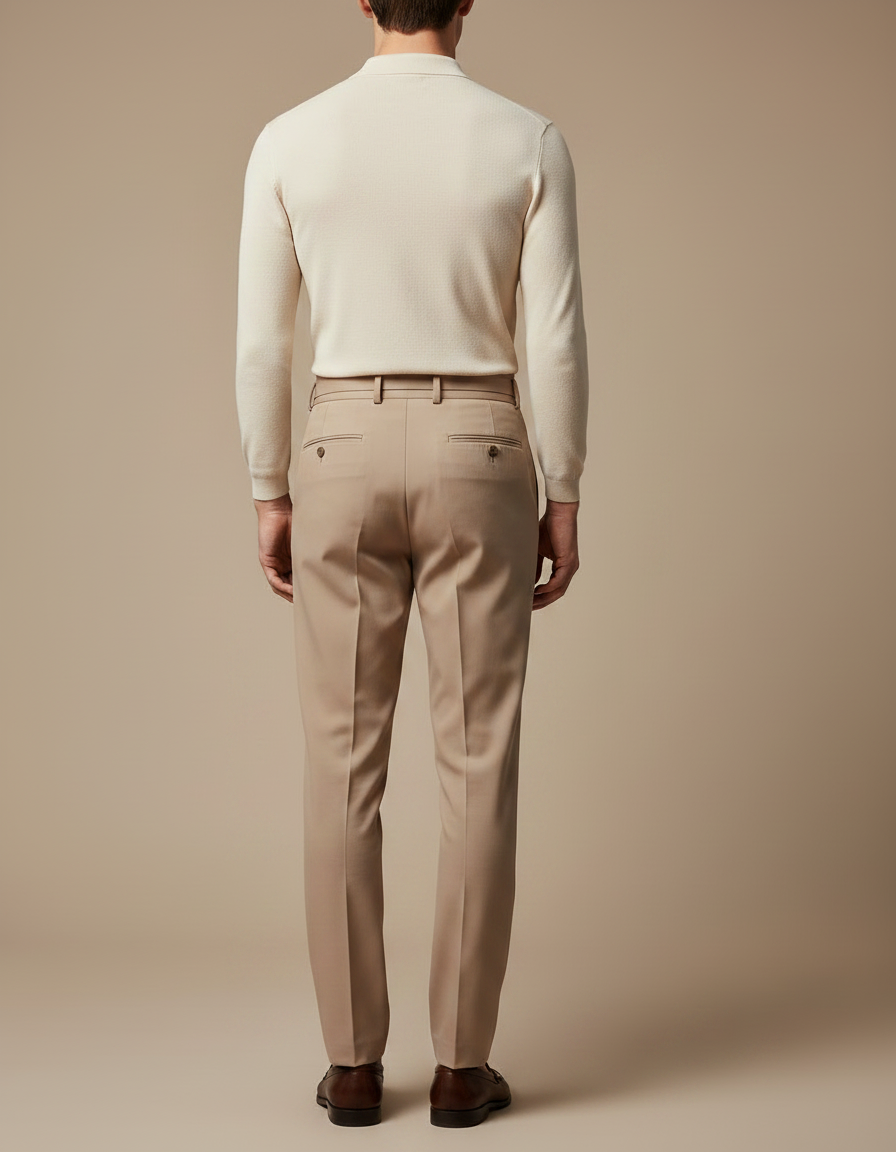 Pantalon À Pince Beige Plissé Drapé Élégant Homme - Gabardine - vue 2