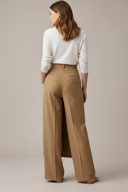 Pantalon À Pince Kaki Ample Décontracté Boutons Femme - Gabardine - vue 2