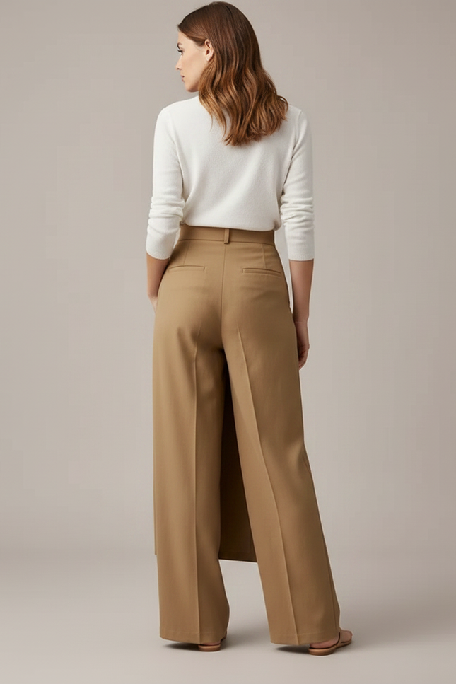 Pantalon À Pince Kaki Ample Décontracté Boutons Femme - Gabardine - vue 2
