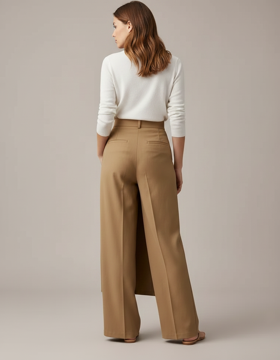 Pantalon À Pince Kaki Ample Décontracté Boutons Femme - Gabardine - vue 2