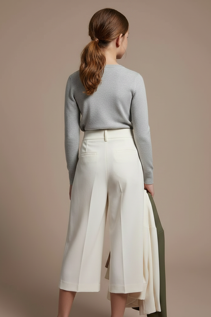 Pantalon À Pince Écru Plissé Fluide Décontracté Femme - Beige Polyester - vue 2