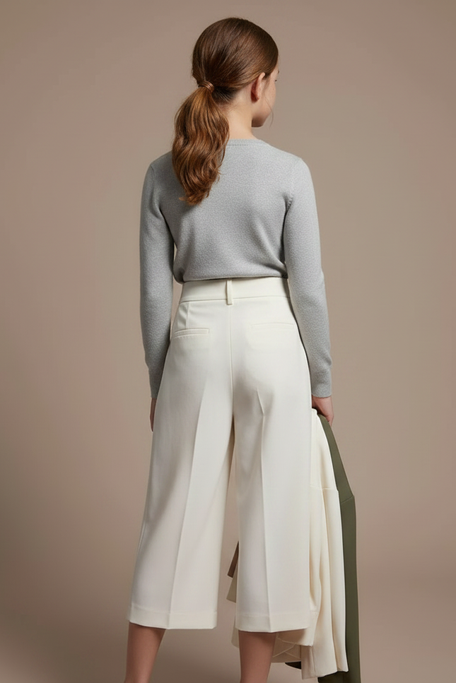 Pantalon À Pince Écru Plissé Fluide Décontracté Femme - Beige Polyester - vue 2