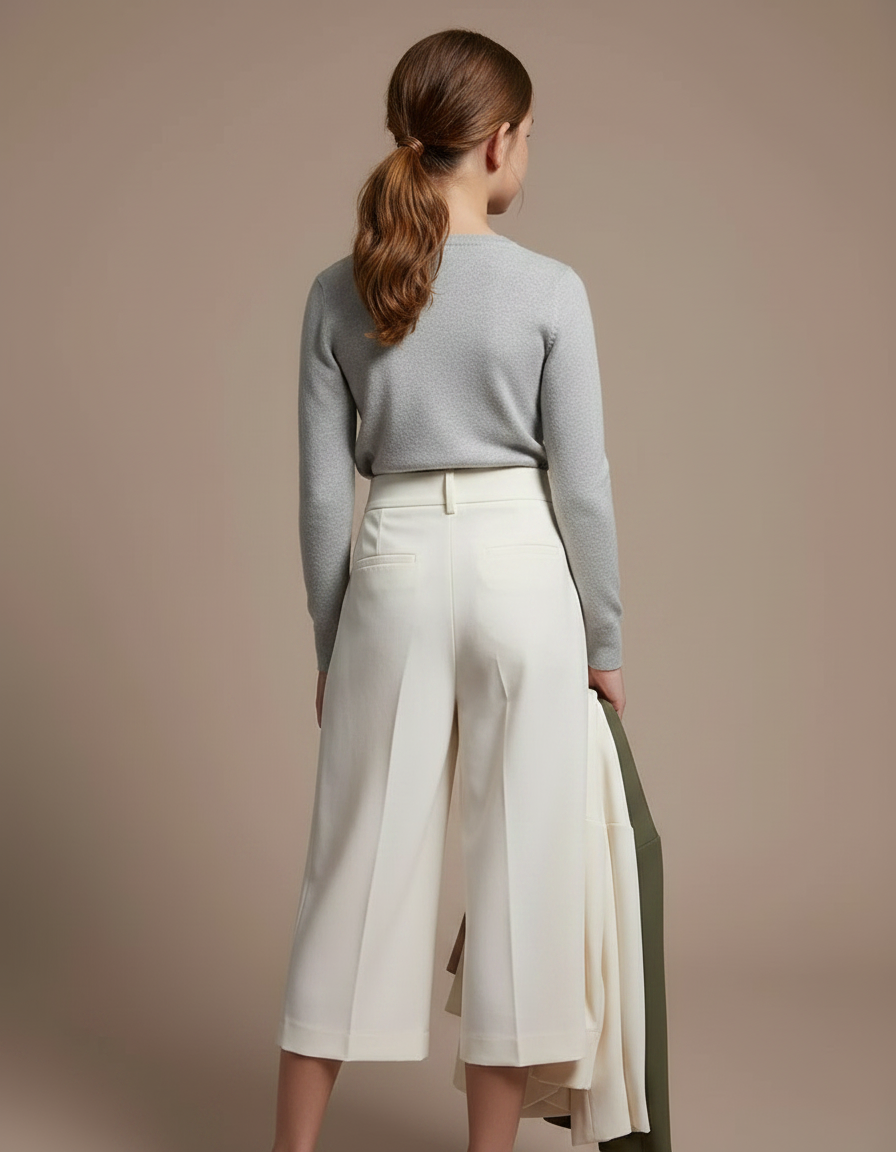 Pantalon À Pince Écru Plissé Fluide Décontracté Femme - Beige Polyester - vue 2