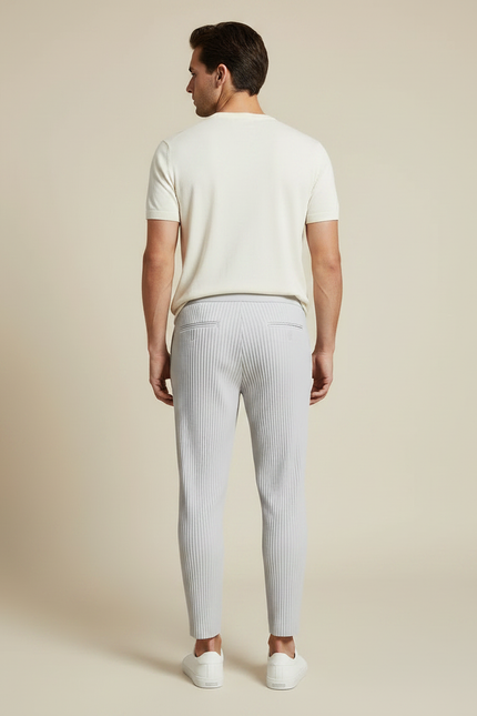 Pantalon À Pince Gris Plissé Fuselé Confortable Homme - Polyester - vue 2