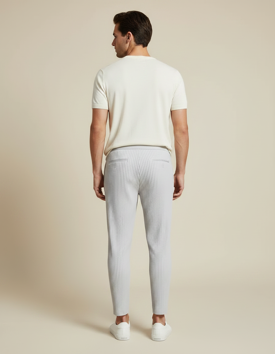 Pantalon À Pince Gris Plissé Fuselé Confortable Homme - Polyester - vue 2