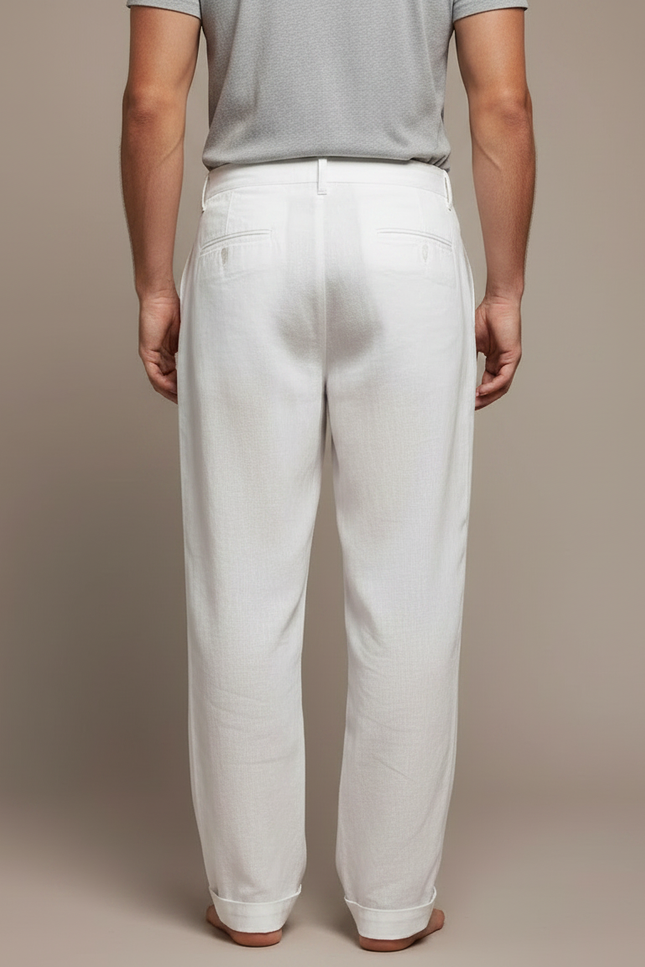 Pantalon À Pince Blanc Lin Ample Respirant Homme - vue 2
