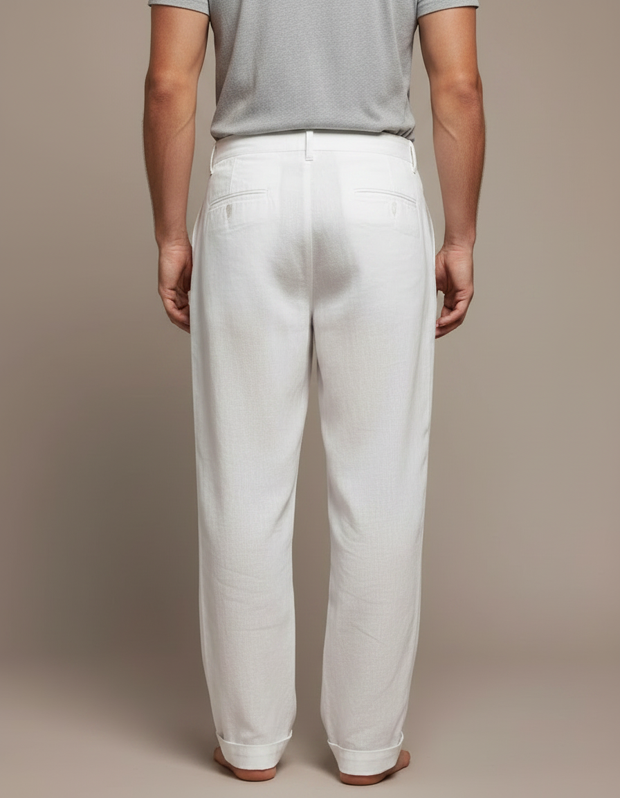 Pantalon À Pince Blanc Lin Ample Respirant Homme - vue 2