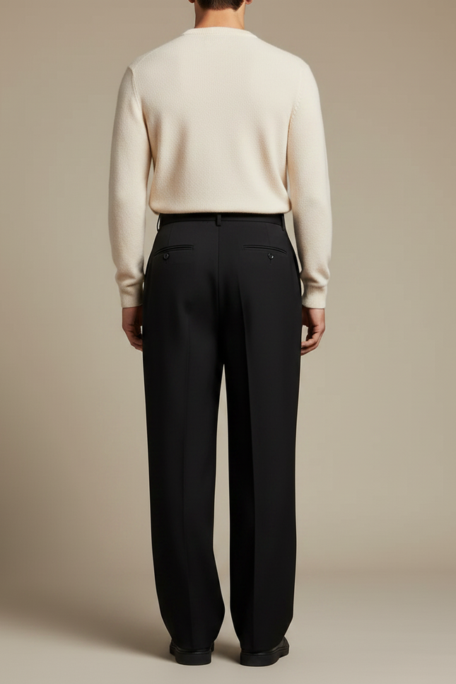 Pantalon À Pince Noir Ample Homme Élégant Classique - Gabardine - vue 2