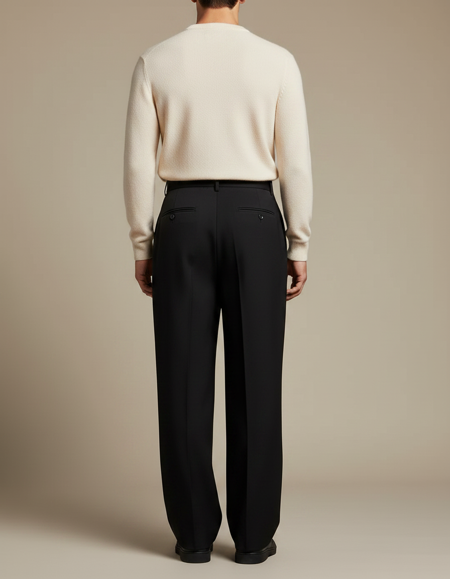 Pantalon À Pince Noir Ample Homme Élégant Classique - Gabardine - vue 2