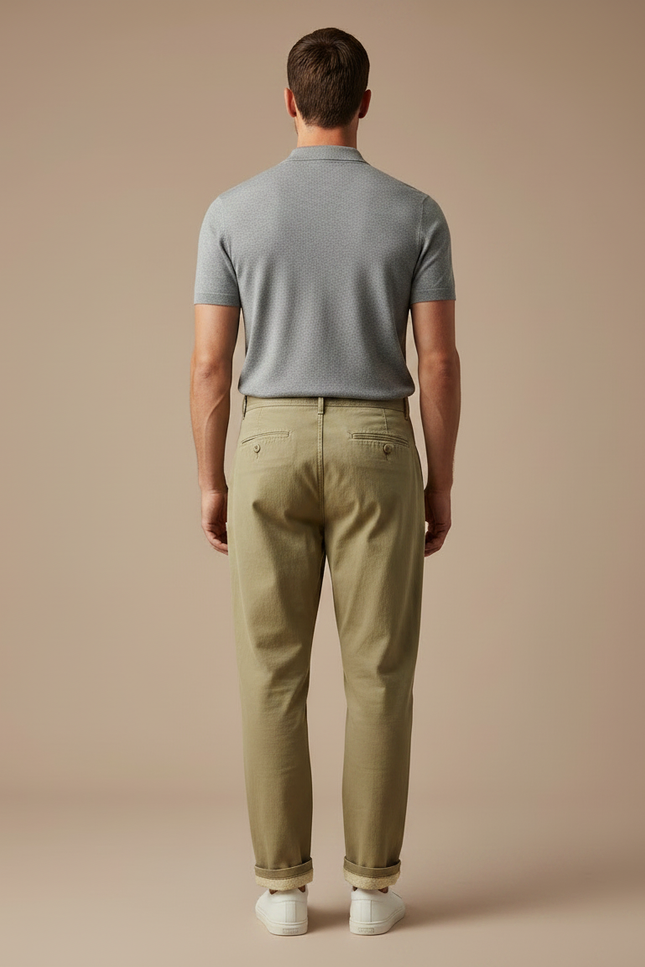 Pantalon À Pince Kaki Ample Plissé Décontracté Homme - Gabardine - vue 2