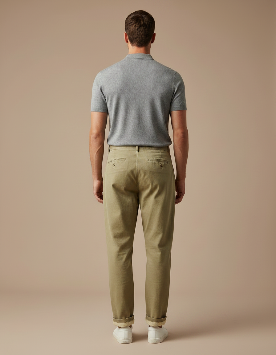 Pantalon À Pince Kaki Ample Plissé Décontracté Homme - Gabardine - vue 2