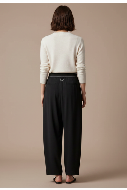 Pantalon À Pince Noir Fluide Ample Décontracté Femme - Viscose - vue 2