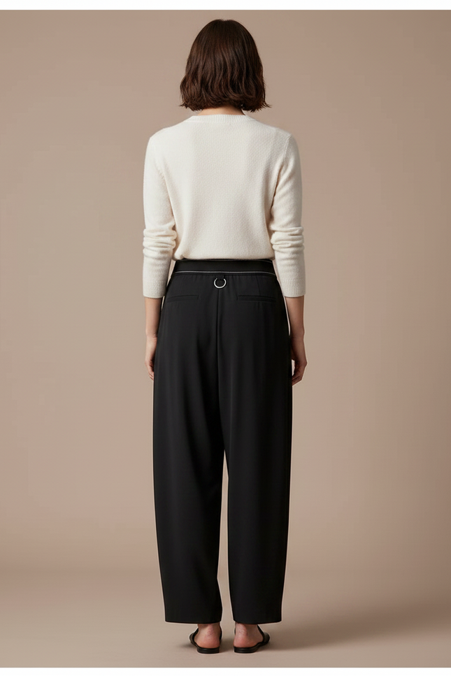 Pantalon À Pince Noir Fluide Ample Décontracté Femme - Viscose - vue 2