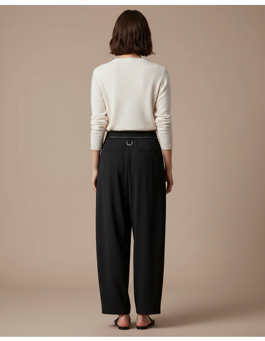 Pantalon À Pince Noir Fluide Ample Décontracté Femme - Viscose - vue 2