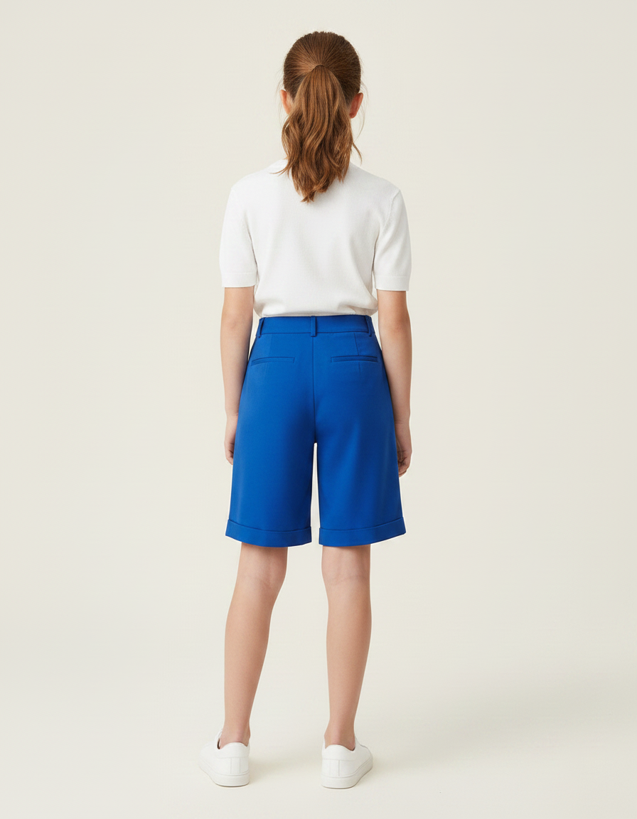 Pantalon À Pince Bleu Royal Droit Ample Court Fille - Polyester - vue 2