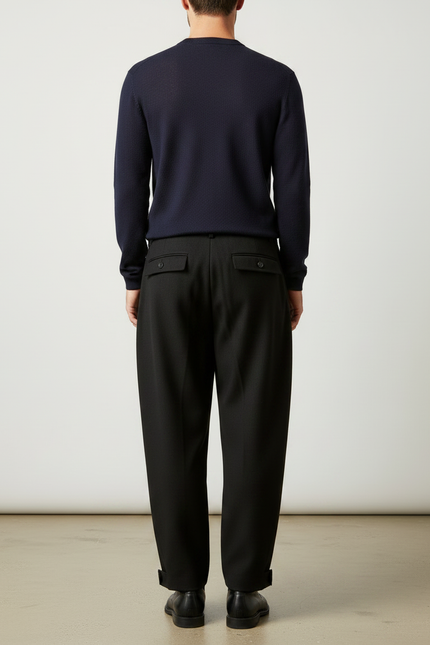 Pantalon À Pince Oversize - Noir Gabardine - vue 2