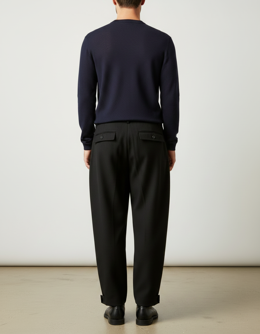 Pantalon À Pince Oversize - Noir Gabardine - vue 2