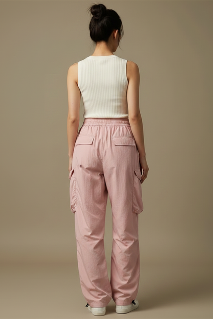 Pantalon À Pince Rose Cargo Ample Fluide Décontracté - Polyester - vue 2