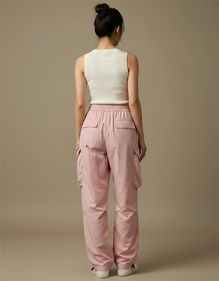 Pantalon À Pince Rose Cargo Ample Fluide Décontracté - Polyester - vue 2