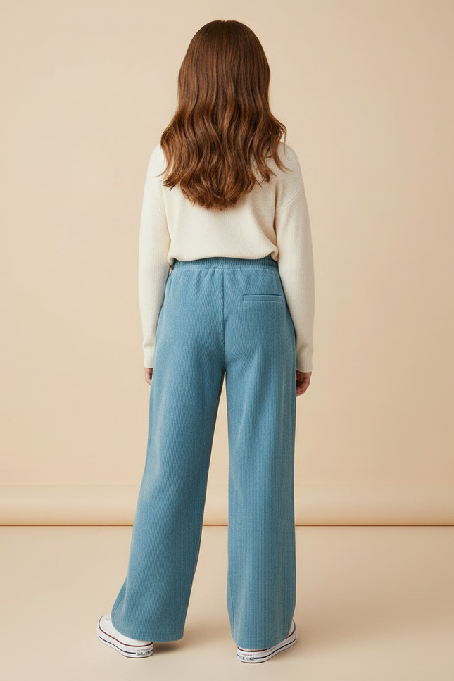 Pantalon À Pince Bleu Côtelé Ample Décontracté Fille - Cordé - vue 2