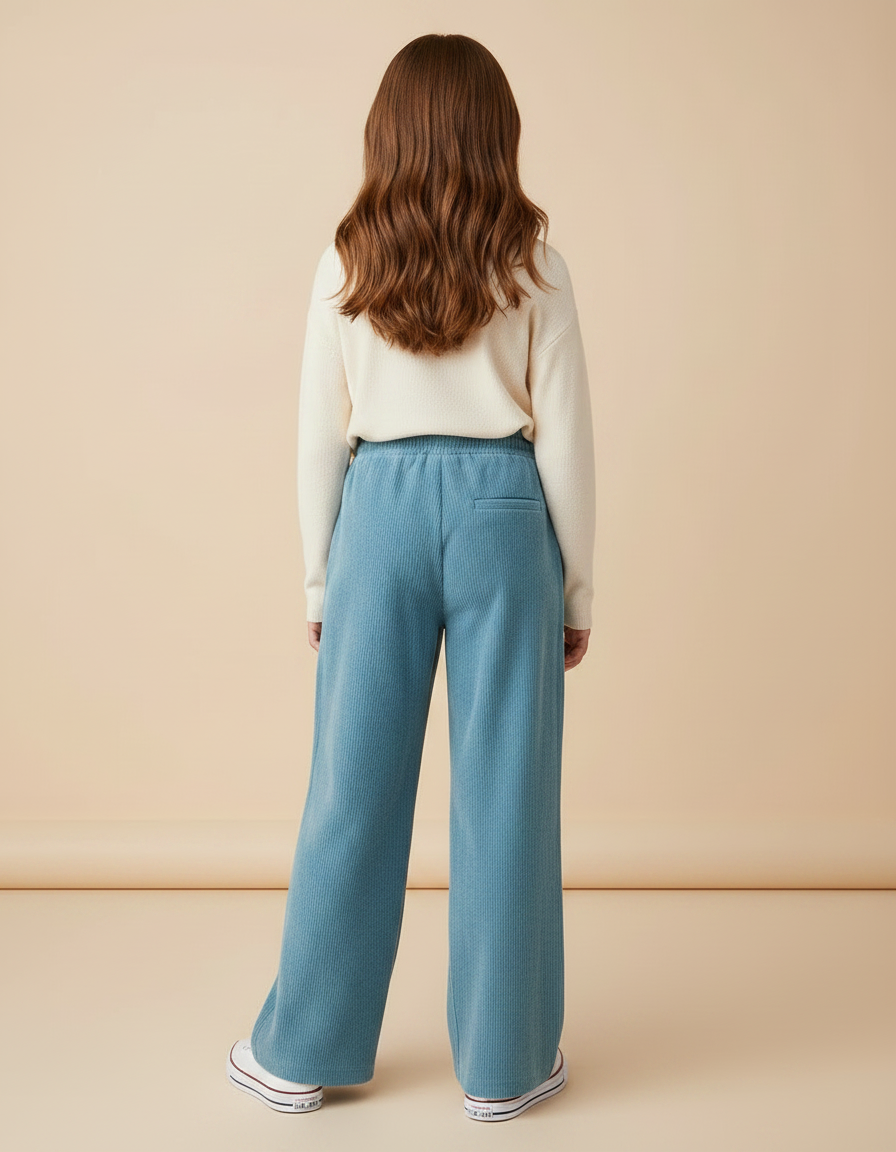 Pantalon À Pince Bleu Côtelé Ample Décontracté Fille - Cordé - vue 2