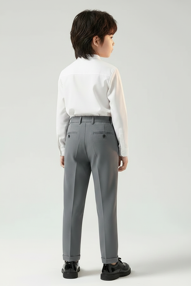 Pantalon À Pince Gris Élégant Droit Garçon Enfant - Gabardine - vue 2