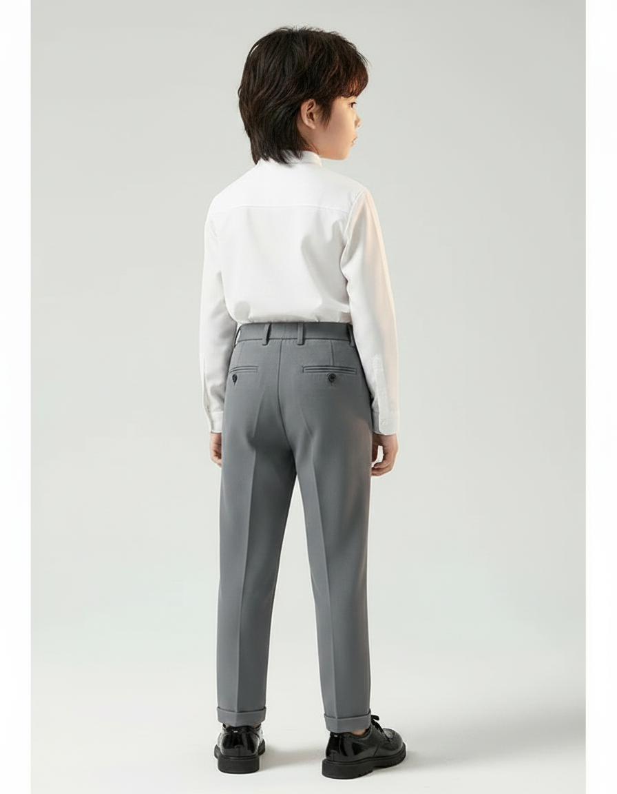 Pantalon À Pince Gris Élégant Droit Garçon Enfant - Gabardine - vue 2