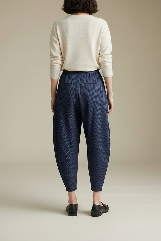 Pantalon À Pince Plissé Bleu Marine Ample Décontracté - Polyester - vue 2