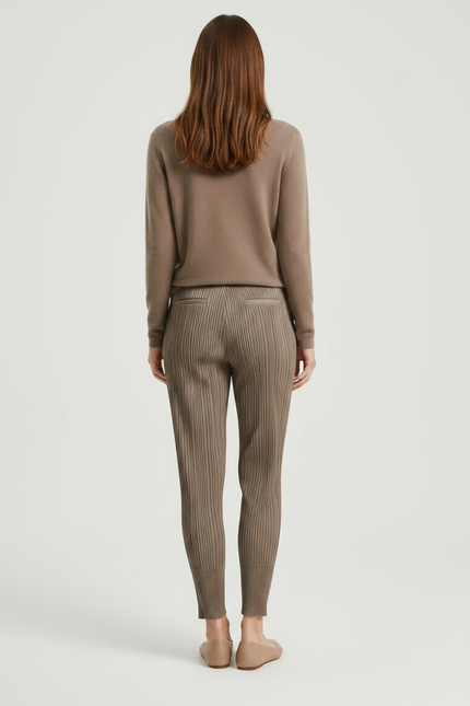 Pantalon À Pince Plissé Marron Décontracté Cheville Fluide - Maille - vue 2