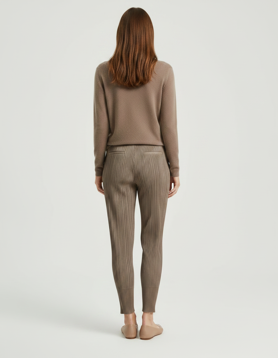 Pantalon À Pince Plissé Marron Décontracté Cheville Fluide - Maille - vue 2