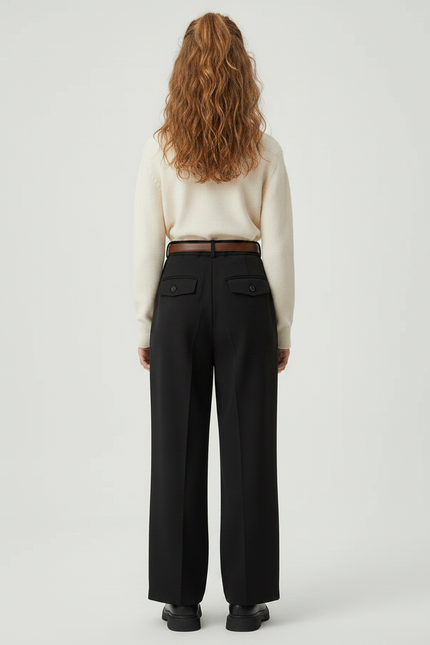 Pantalon À Pince Noir Ample Plissé Élégant Enfant - Polyester - vue 2