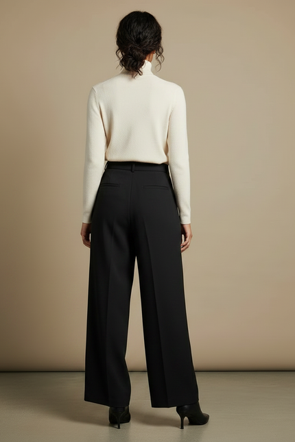 Pantalon À Pince Noir Ample Taille Haute Élégant - Polyester - vue 2