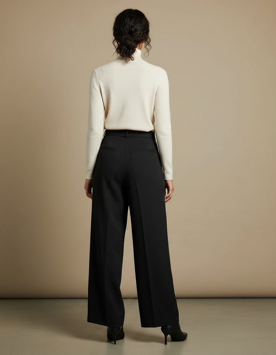 Pantalon À Pince Noir Ample Taille Haute Élégant - Polyester - vue 2