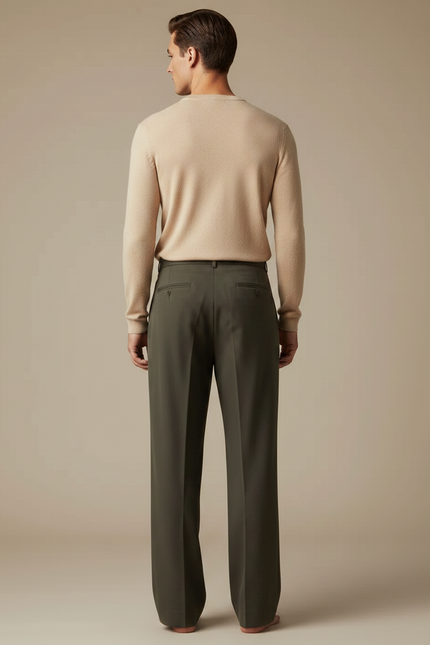 Pantalon À Pince Kaki Ample Droit Homme Élégant - Gabardine - vue 2