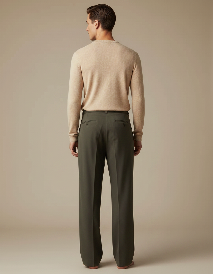 Pantalon À Pince Kaki Ample Droit Homme Élégant - Gabardine - vue 2