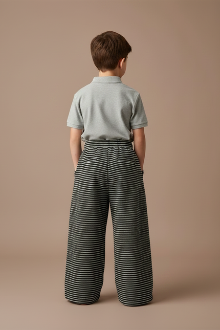 Pantalon À Pince Rayé Ample Décontracté Enfant - Multicolore Molleton - vue 2