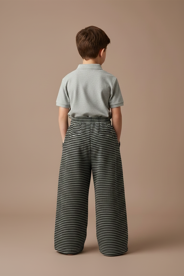 Pantalon À Pince Rayé Ample Décontracté Enfant - Multicolore Molleton - vue 2