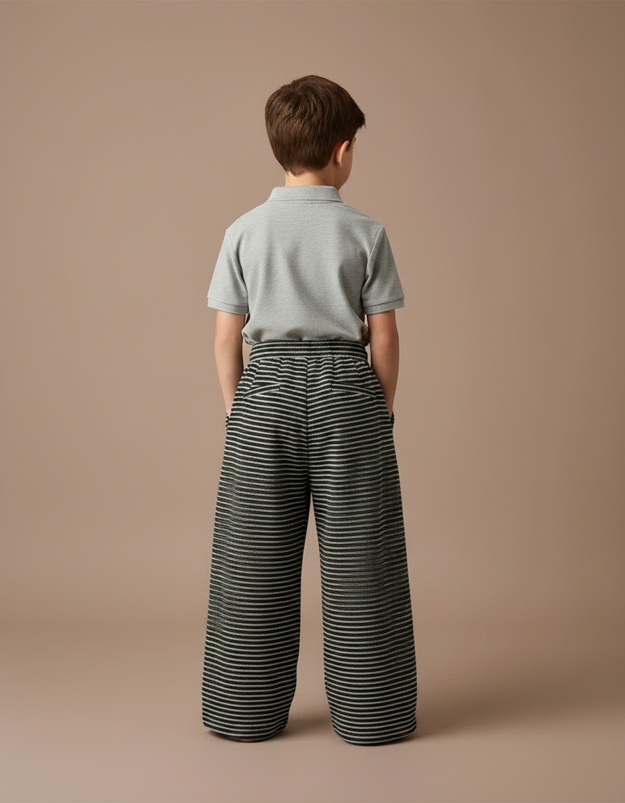 Pantalon À Pince Rayé Ample Décontracté Enfant - Multicolore Molleton - vue 2