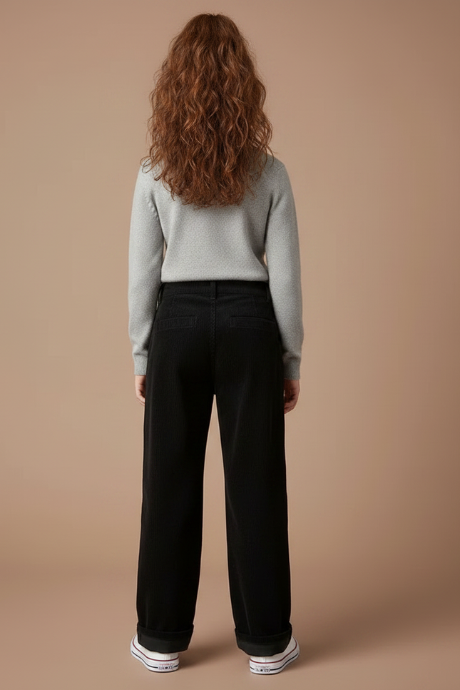 Pantalon À Pince Noir Côtelé Ample Décontracté Enfant - Cordé - vue 2