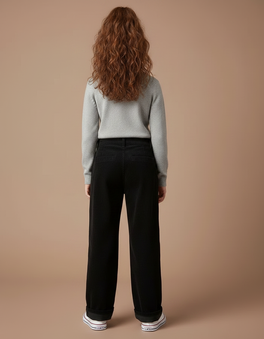 Pantalon À Pince Noir Côtelé Ample Décontracté Enfant - Cordé - vue 2