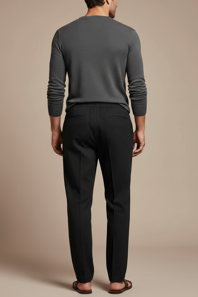 Pantalon À Pince Noir Plissé Décontracté Cordon Homme - Polyester - vue 2