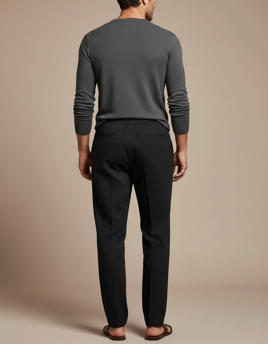Pantalon À Pince Noir Plissé Décontracté Cordon Homme - Polyester - vue 2