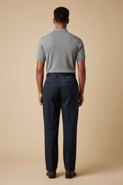 Pantalon À Pince Bleu Marine Plissé Droit Homme - Gabardine - vue 2