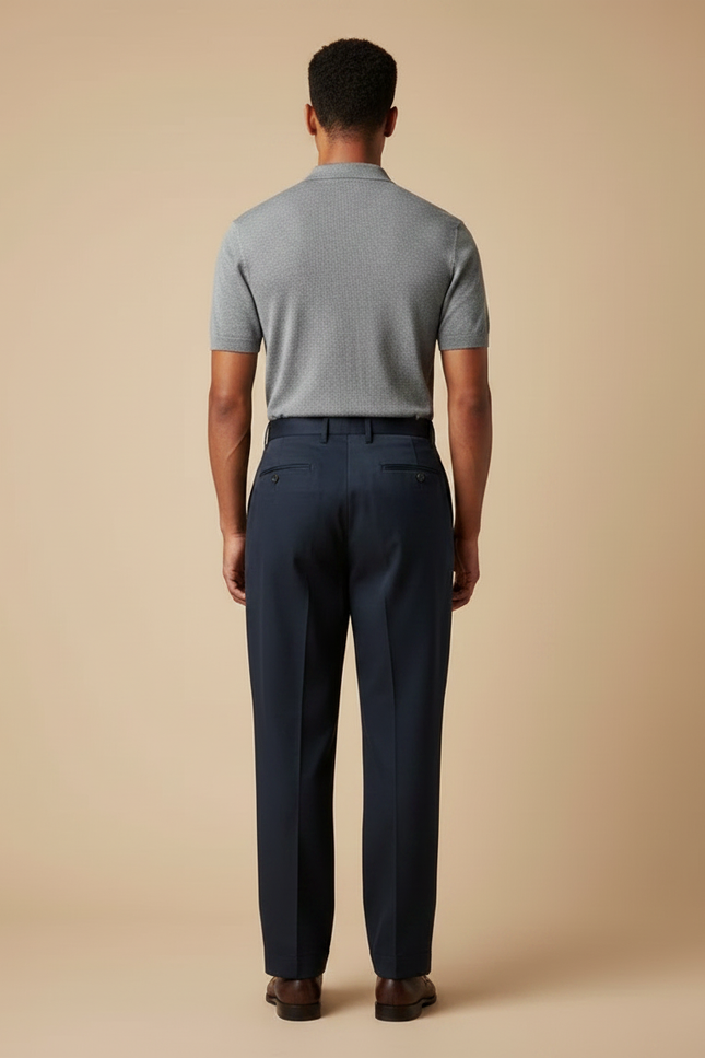 Pantalon À Pince Bleu Marine Plissé Droit Homme - Gabardine - vue 2