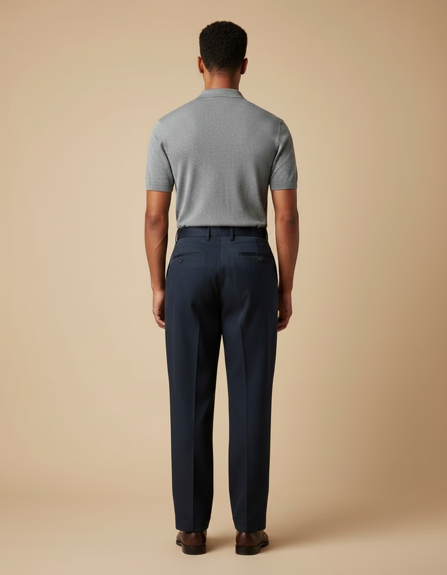 Pantalon À Pince Bleu Marine Plissé Droit Homme - Gabardine - vue 2