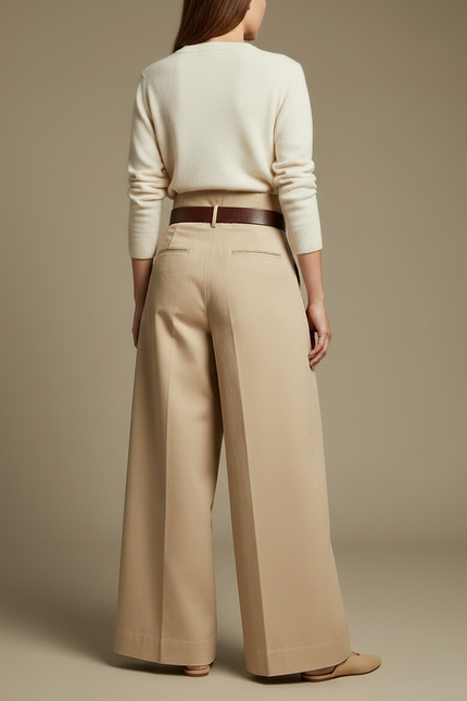Pantalon À Pince Beige Plissé Ample Décontracté Femme - Gabardine - vue 2