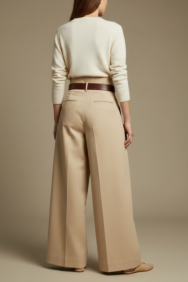 Pantalon À Pince Beige Plissé Ample Décontracté Femme - Gabardine - vue 2