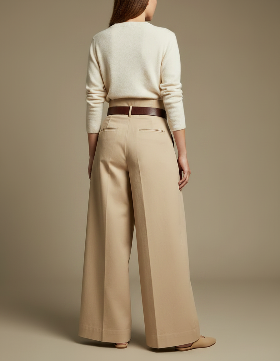Pantalon À Pince Beige Plissé Ample Décontracté Femme - Gabardine - vue 2